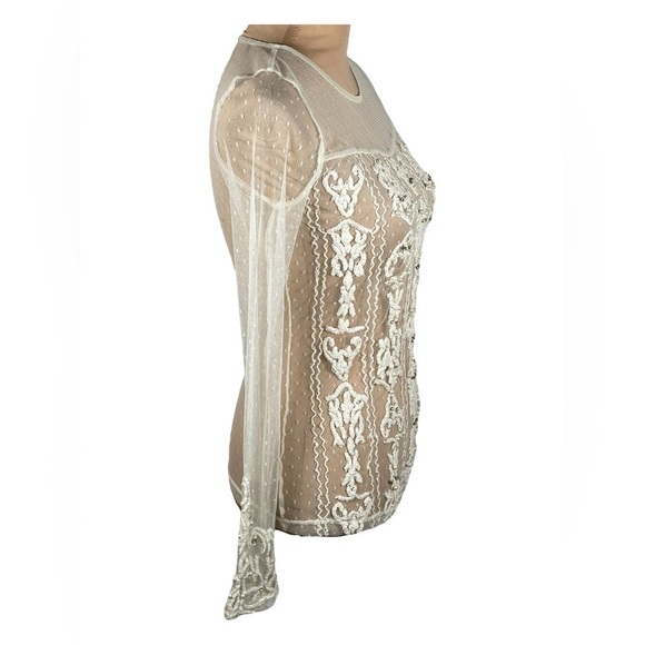 Guess Sheer Embroidered Top - Cream‎ and White - Picture 3 of 6
